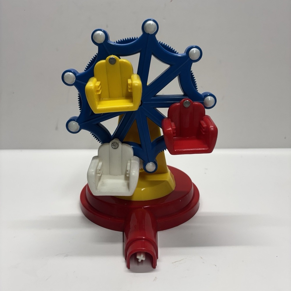 Vintage Plastic Ferris Wheel Toy Red Yellow Blue Crank Carnival Ride 7" Retro